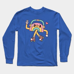 Cute Rainbow With Headphones And Roller Skates Long Sleeve T-Shirt